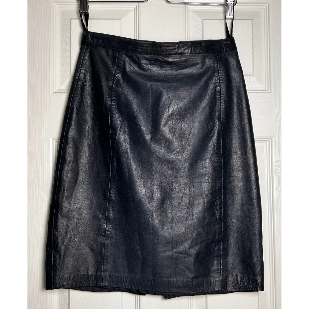 B.B. Dakota Leatherwear Women's Black Midi Skirt Button‎ Front Size 9/10